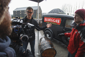 Creative director Mark Westman with the US film crew in Kilbeggan Distillery shooting adverts for Kilbeggan whiskey for the US market.