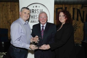 Timmy Ryan and Nichola Beresford of Blackwater Irish Spirits are presented with their Irish Gin of the Year Award for Thin Gin by John Teeling. 