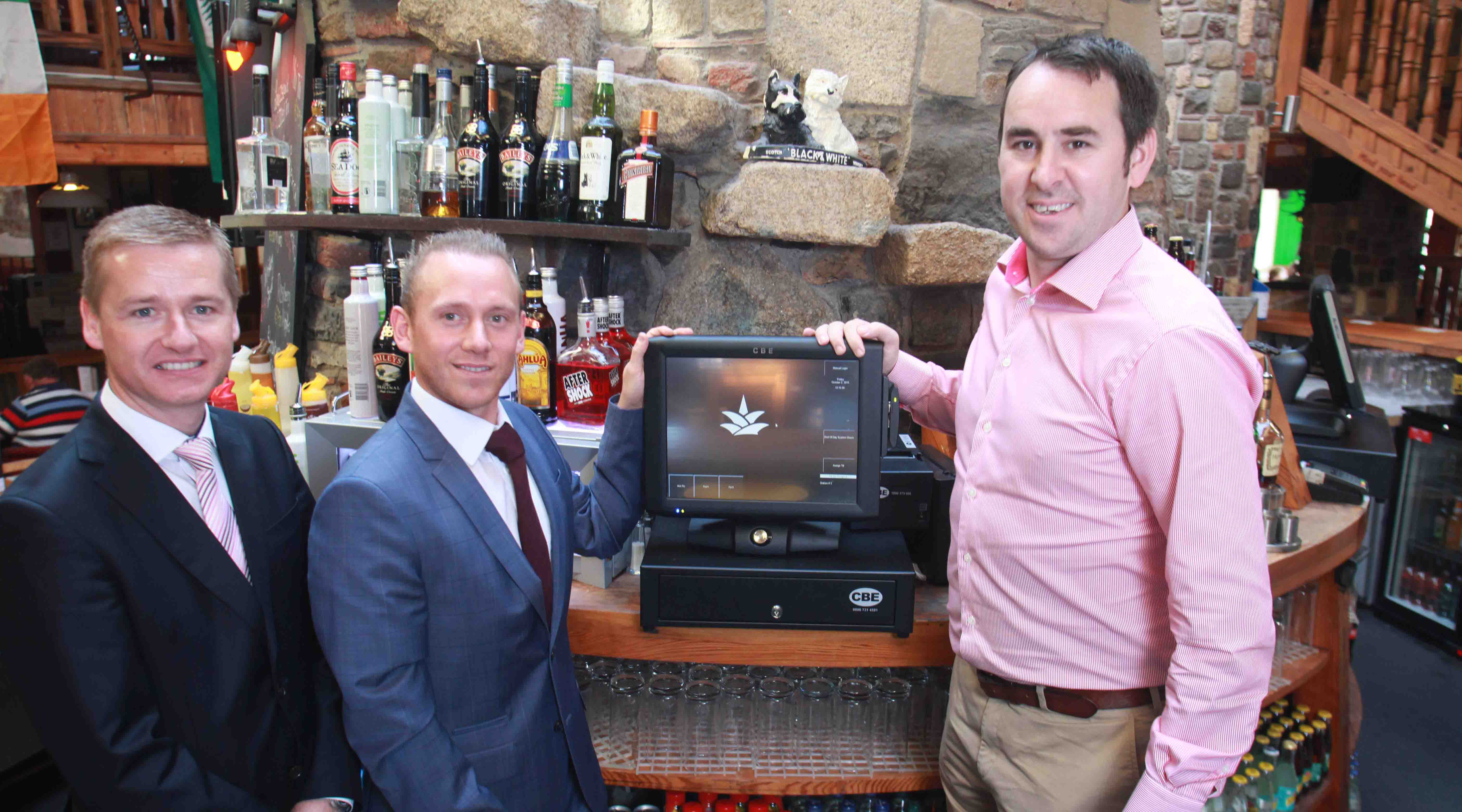 From left: International Sales and Marketing Manager Seamus McHugh with CBE Area Sales Manager Michael Gaughan and Eddie Fitzgerald of the Fitzgerald Group at The Old Mill Pub in Tallaght.