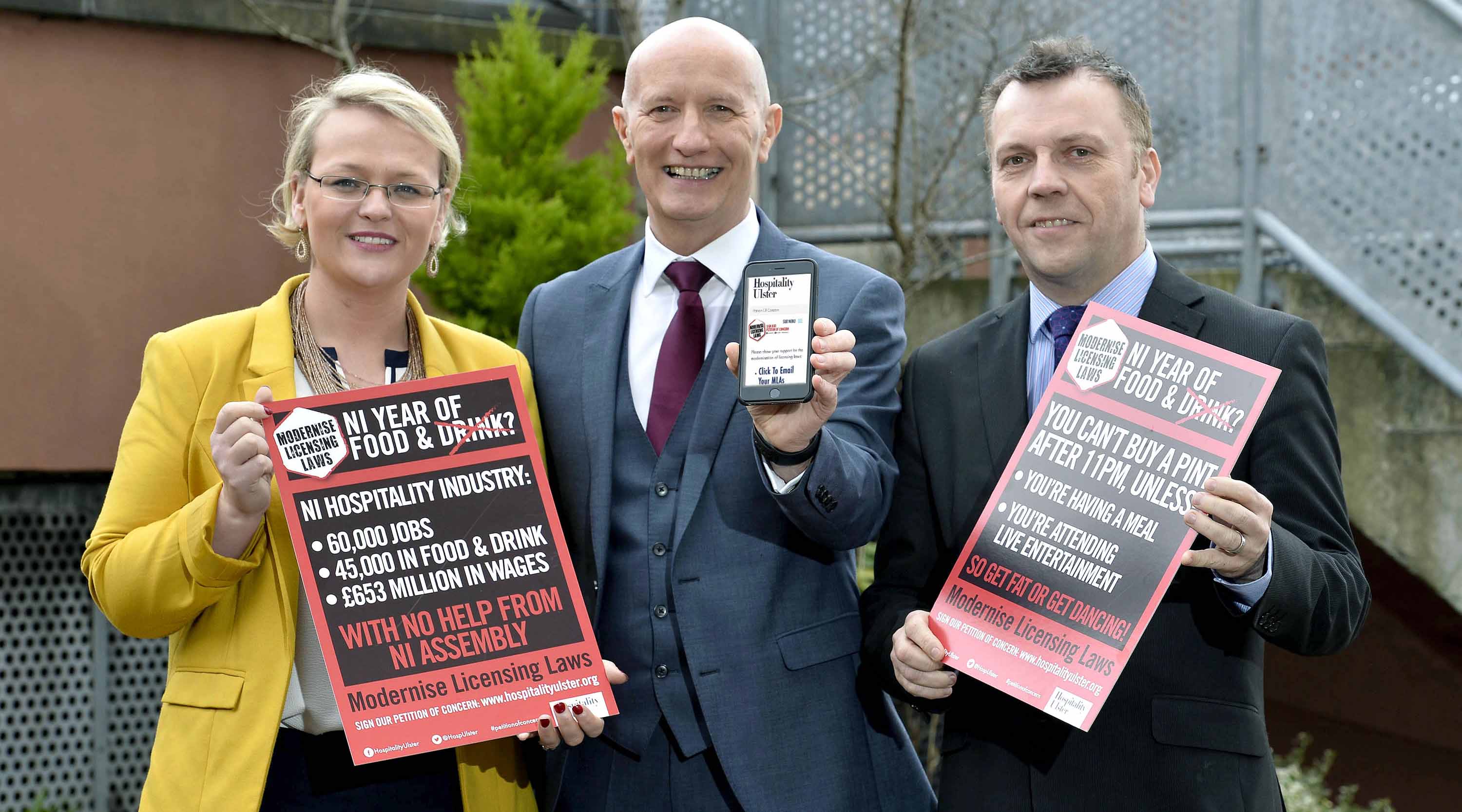 At the launch of the campaign were (from left): Hospitality Ulster Chair Olga Walls with Chief Executive Colin Neill and past Chair Mark Stewart.