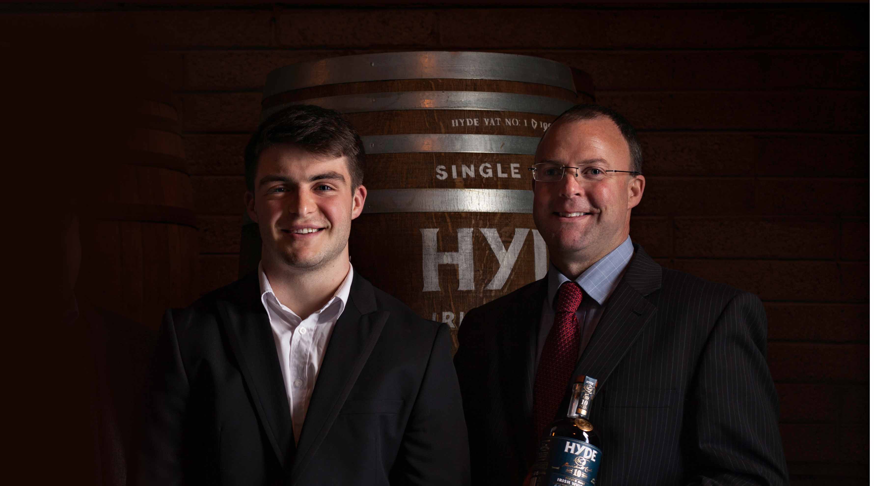 From left: Peter Hyde, Sales Manager and Conor Hyde, Marketing Director, with the award-winning Hyde Single Malt Irish Whiskey.