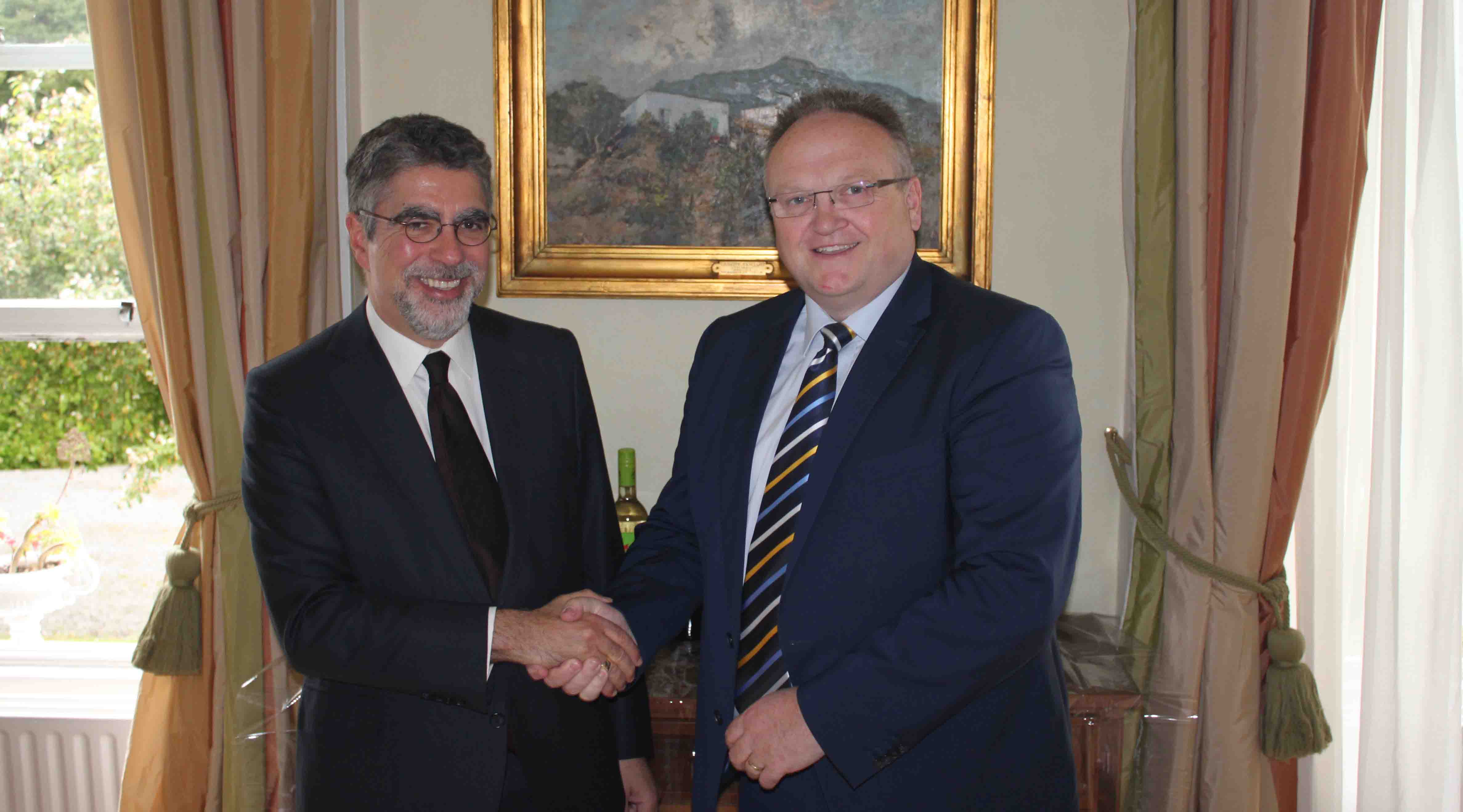  At the launch of the new exclusive Portuguese Wine Collection at Carry Out is (from left): Mr Bernardo Futscher Pereira, Portuguese Ambassador, with Niall Hartnett, Human Resources/Supply Chain Director at the Barry Group in Mallow.