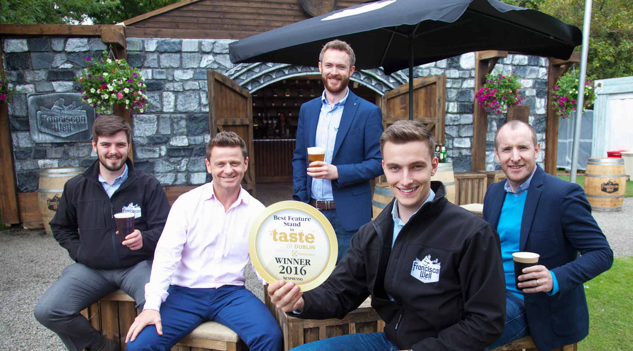 Featuring ‘The Best’ - outside the Franciscan Well stand were the Molson Coors team (from left): Padraig Scully of the Specialist Team, Beer Specialist Des McCann, Craft Brand Manager Seamus Harahan, Customer Activation Manager Neil Hubbard and – Customer Marketing Manager Ronan O’Hagan with their ‘Best Feature Stand’ award.