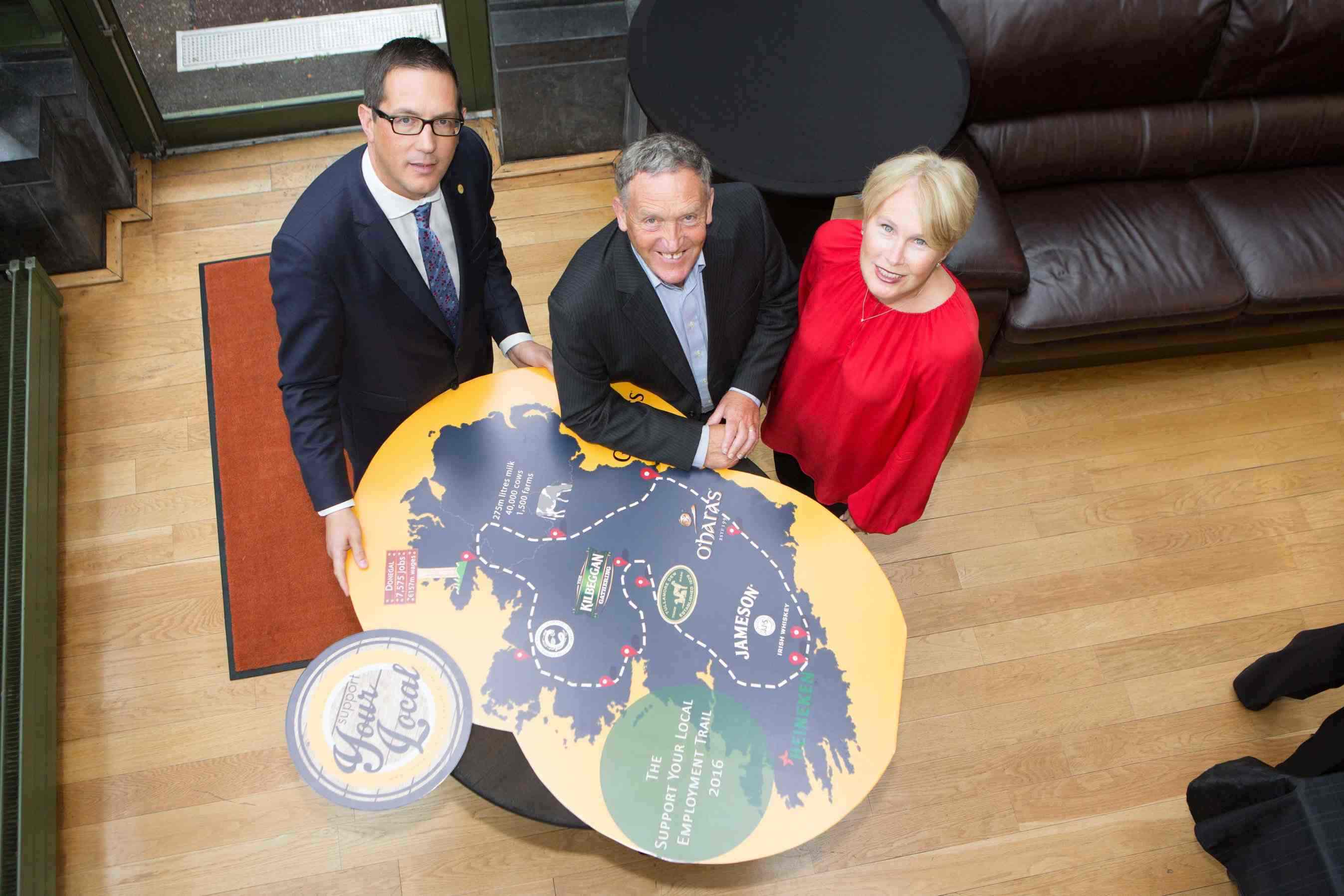 From left: Cork Chamber Chief Executive Conor Healy with report author Tony Foley and DIGI Chair and Chief Executive of Heineken Ireland Maggie Timmoney at the launch of today’s employment trail map in Heineken Ireland.
