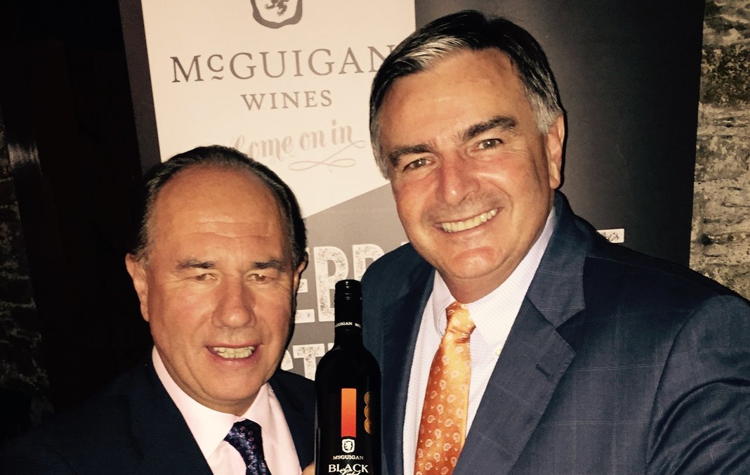 From left: Michael Barry of Barry & Fitzwilliam, distributors of McGuigan Wines, with Neil McGuigan on a visit to Dublin.