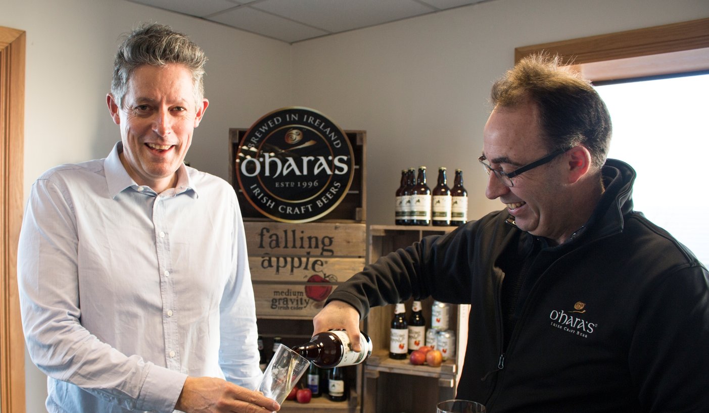 From left: Simon Tyrrell & Seamus O’Hara toast the addition of Craigies Cider to the Carlow Brewing Company’s portfolio.