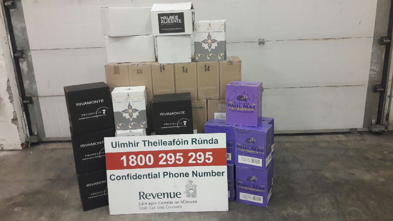 The seized wine had a total retail value of around €5,200 representing an estimated potential loss to the Exchequer of €2,600.