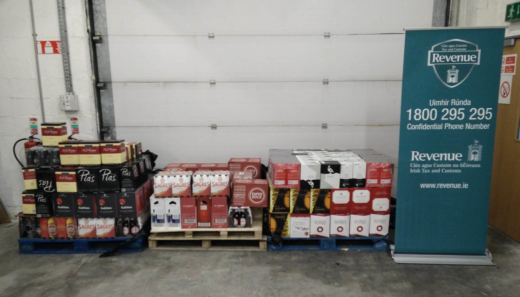 Excise revenue officers seized almost 1,250 litres of undeclared alcohol when they searched a container that arrived into Dublin Port from Portugal yesterday.