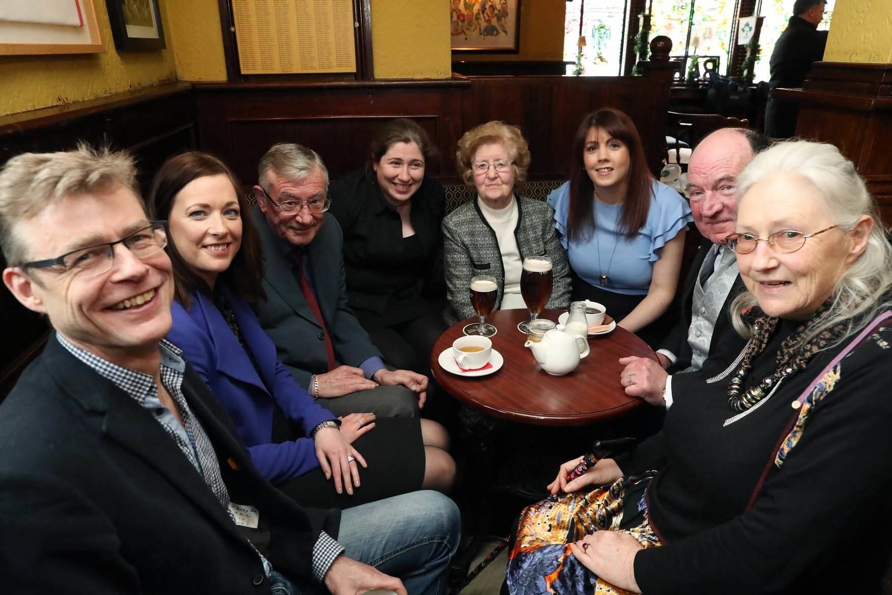 At the launch were (from left): Alone Chief Executive Seán Moynihan, Diageo Channel Director for the On-Trade Ann Marie Phillips, Befrienders Tony McCarthy from Kilmainham, Kathleen Foster from Naas, Anne McAuley (Terenure), LVA Chair and owner of the Two Sisters Deirdre Devitt, Noel Murphy (Kilmainham) & Annette Egan (Ranelagh).