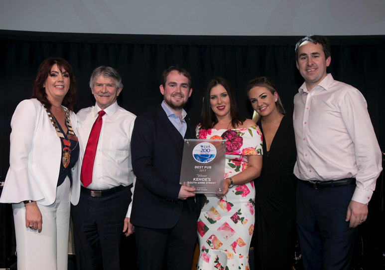 From left: LVA Chair Dierdre Devitt, Louis Fitzgerald of Kehoes, Elliott Hughes with Deirdre Fitzgerald of Kehoes, Holly Hughes and Eddie Fitzgerald, Kehoes. Elliott and Holly are the son and daughter of the Late Oliver Hughes, owner of the Porterhouse, a recent past President of the LVA, in whose name the awards were established..