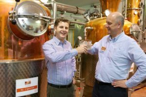 At the launch of the first German-Irish Gin, from left: Count Carl Von Hardenberg Junior and PJ Rigney toast their new creation at The Shed Distillery in Drumshanbo Co Leitrim. 