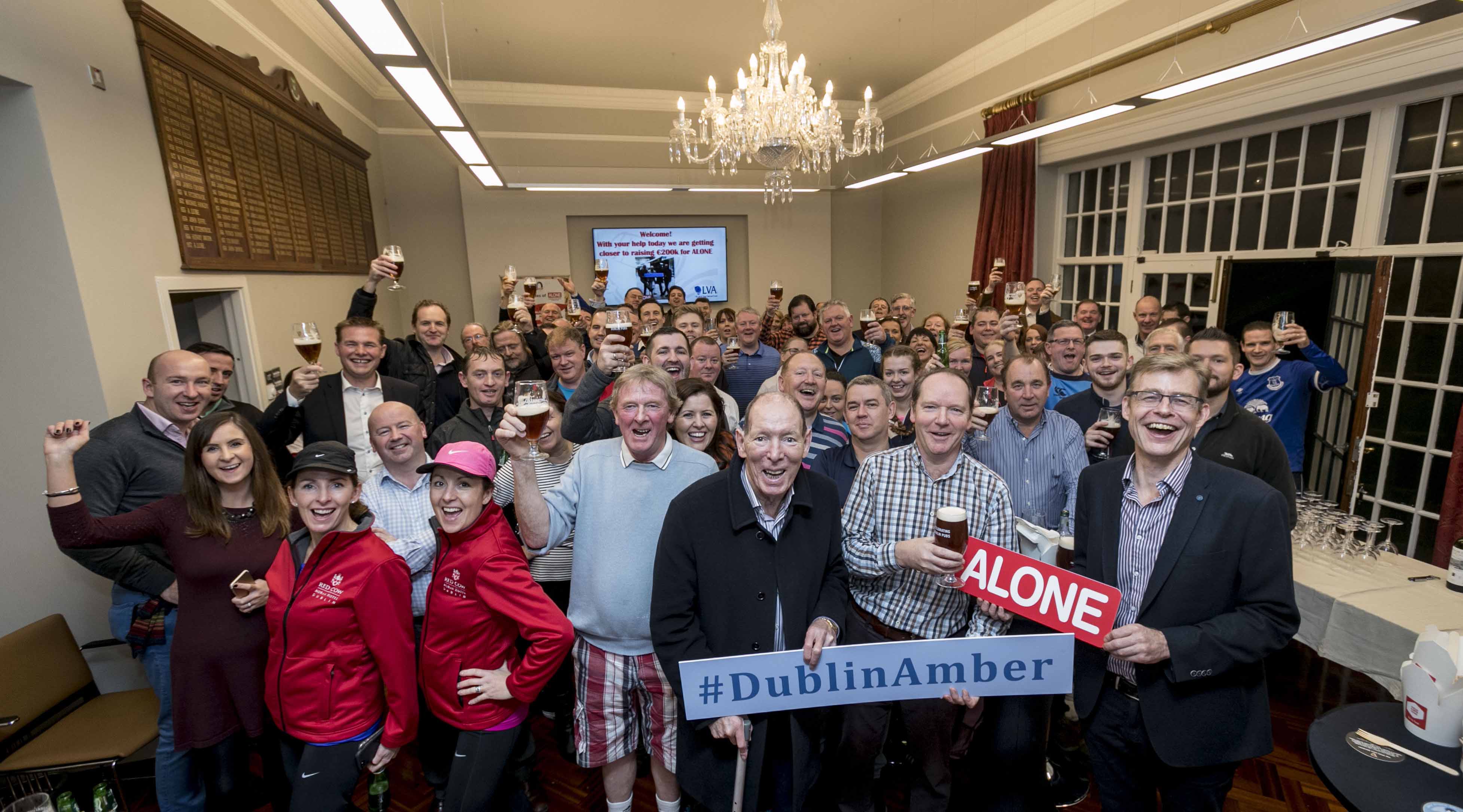 "Finish up now, please!" - At the finishing line, some of the Dublin publicans and staff who took part in the sponsored walk for Alone.