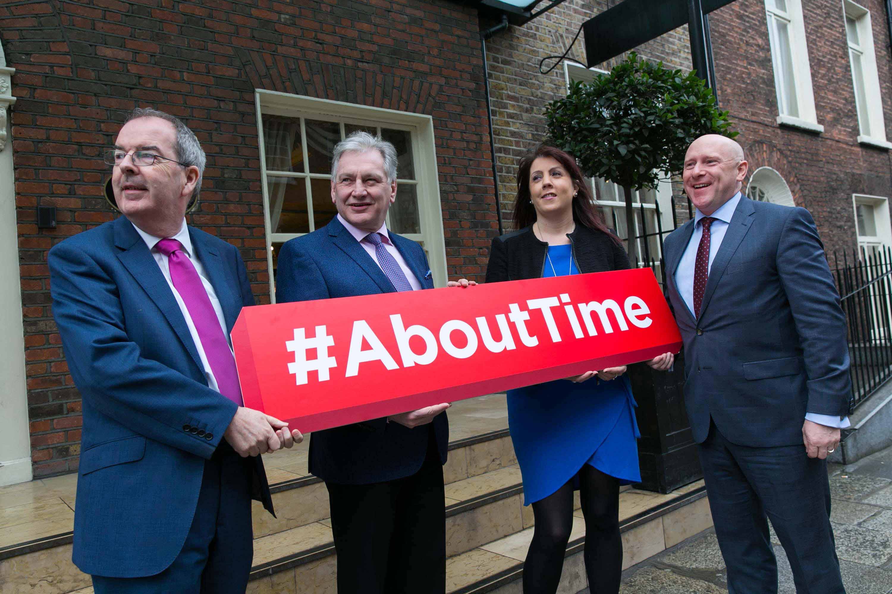 Both the LVA and VFI have been campaigning to overturn the ban on pubs opening on Good Friday for the past decade including the #AboutTime promotion which they launched in more recent times (from left): VFI Chief Executive Padraig Cribben, VFI President Pat Crotty, former LVA Chair Deirdre Devitt and LVA Chief Executive Donall O’Keeffe.