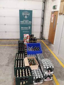 Revenue also seized alcohol, 216 litres of beer and approximately 26 litres of spirits with and estimated retail value of €1,800, at Dublin Port last Sunday.