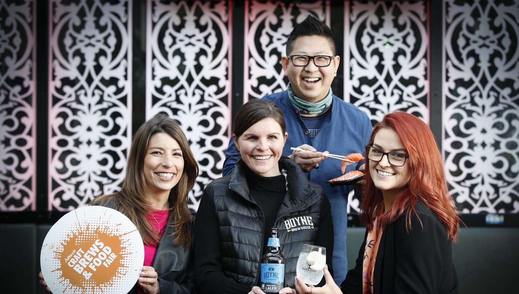 From left: Alltech Beverage Division Ireland's Natalia Lynch, Boyne Brewhouse's Sally-Anne Cooney, J2 Sushio's Jason Cheng and Fevertree's Laura Halligan are among 50 exhibitors announced for the Alltech Craft Brews and Food Fair in the Convention Centre Dublin from 8th -10th March, 2018.