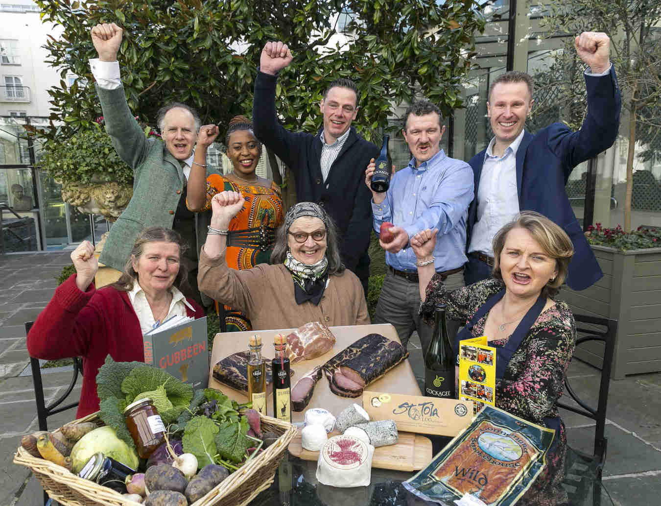 Natural winners – Front row (from left): Jenny McNally, McNally Family Farm, Co Dublin;  Giana Ferguson of Gubbeen Farmhouse, Co Cork and Siobhan Ni Ghairbaith, Inagh Farmhouse Cheese, Co Clare.Back row (from left): Fionntán Gogarty, Wildwood Balsamics, Co Mayo; Mabel Chah, Sligo Global Kitchen, Co Sligo; Nathan Wall, Baltimore Bacon, Co Cork; Mark Jenkinson, Cockagee Pure Irish Keeved Cider, Co Meath and Graham Roberts, Connemara Smokehouse, Co Galway.