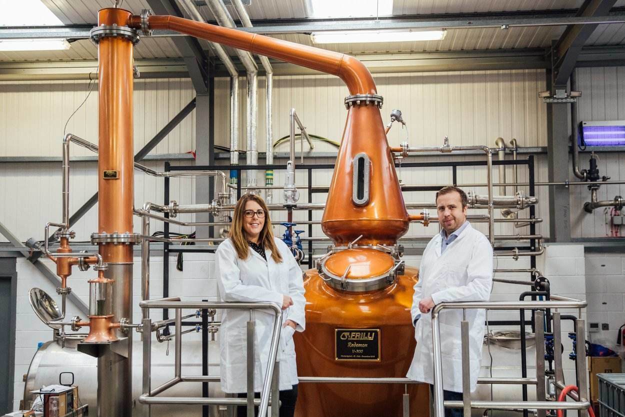 Fiona and David Boyd-Armstrong unveil one of two new state-of-the-art copper stills that have been installed at Rademon Estate Distillery as part of a major €2.8million redevelopment.