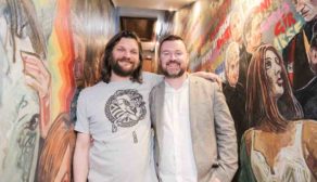 From left: Artist Chris Rutterford with Simon Keane, Director at Malones Irish Bars.
