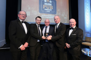 From left: VFI President Padraic McGann and the Best Music Pub of the Year award-winners Michael Skelly and Brian Gallagher from Warehouse Bar+Kitchen, Letterkenny, being presented with their award by IMRO Chief Executive Victor Finn and LVA Chairman Alan Campbell.