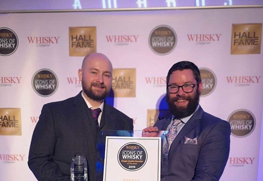 From left: The Celtic Whiskey Shop’s Branch Manager Shane McDonagh and Account Manager Colm O'Connor with their award for World’s Best Single Outlet Retailer at the Whiskey magazine awards in London.  