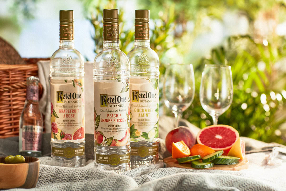 Ketel One Botanical comes in three variants in illustrated, botanical-inspired bottles.