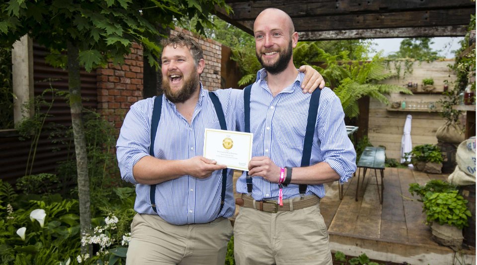 From left: garden designers Peter Cowell and Monty Richardson, Gold Medal Winners for The Blackwater Gin Garden (Medium Garden) at this year’s Bloom festival.