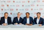 At the signing (from left): Santa Rita Chief Executive Andrés Lavados, Santa Rita Chairman Baltazar Sánchez, Arsenal Managing Director Vinai Venkatesham and Arsenal Commercial Director Peter Silverstone.