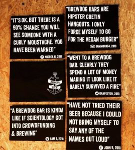 A selection of ‘mean tweet tee-shirts’ as worn by the BrewDog crew.