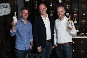 Sign of the times (from left): Glendalough Distillery Co-Founder Brian Fagan with the Chief Executive of Mark Anthony Brands International Davin Nugent  and Glendalough Distillery Co-Founder Barry Gallagher. 