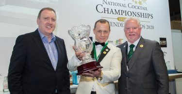 From left: John Cassidy, Commercial Director of Edward Dillon & Co with this year’s National Cocktail Championship & Bartender of the Year at Food & Bev Live Michal Lis and BAI President Declan Byrne.