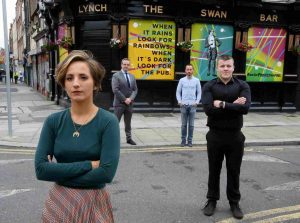Young people account for over 50% of the workforce in the majority of pubs. Part of the #NewGovProtectOurPubs campaign are (from left): The Swan Bar's Ola Rojeck, Swan Bar proprietor Ronan Lynch, Macdara Ó Móráin and Martin Murphy from the Swan.