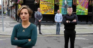 Young people account for over 50% of the workforce in the majority of pubs. Part of the #NewGovProtectOurPubs campaign are Ola Rojeck, Swan Bar proprietor Ronan Lynch, Macdara Ó Móráin and Martin Murphy.