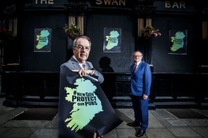 Cry from the heart - From left: VFI Chief Executive Padraig Cribben with VFI President Chairman Padraic McGann of McGanns of Monivea, County Galway, at the launch of the Protect our Pubs campaign.[pic: Andres Poveda]