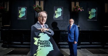 Cry from the heart - From left: VFI Chief Executive Padraig Cribben with VFI President Chairman Padraic McGann of McGanns of Monivea, County Galway, at the launch of the Protect our Pubs campaign.[pic: Andres Poveda]