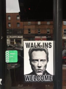 Just after pubs serving food were allowed to reopen, we came across this clever bit of wordplay in the window of the Camden Exchange bar in Dublin’s Camden Street.