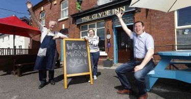 Getting their pub ready at The Glyde Inn, Annagassan, County Louth were (from left): Paul and Anne O’Neill with their son Conor.