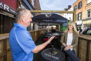 Yer only man - Diageo's Marketing Director Ireland Hilary Quinn with Hugh Hourican, owner of The Boar’s Head in Dublin, one of more than 5,000 Irish pubs that has benefitted from the Guinness ‘Raising the Bar’ initiative, which launched last June.