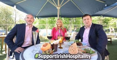 rom left: Michael McCormack, Managing Director of Musgrave MarketPlace, with the Chief Executive and Founder of the Gourmet Food Parlour Lorraine Heskin and RAI Chief Executive Adrian Cummins at the launch of #SupportIrishHospitality.