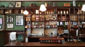 A salvaged back bar from AM Design.