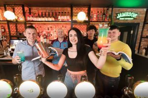Emma Hanley, centre, with fellow apprentices Dylan Naughton, Cathal Callinan, Callan Cummins and Shane O'Keefe, ahead of the launch of the three-year degree programme, at The Old Quarter Pub in Limerick city. Picture: Eamon Ward.