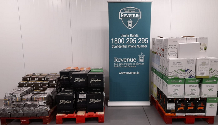 In one operation Revenue officers seized over 500 litres of wine and approximately 77.5kgs of ‘roll your own tobacco’ with a combined retail value estimated at €61,000.