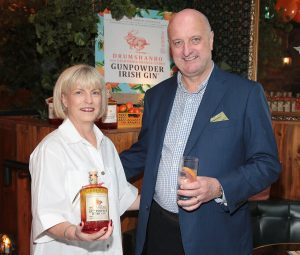 Denise & Patrick Rigney at the global launch of Drumshanbo Gunpowder Irish Gin with California Orange Citrus at Nolita Dublin recently.