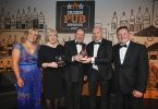 Irish Pub of the Year was awarded to Gleesons of Booterstown. From left: LVA Chair Alison Healy, Minster Heather Humphries TD, John and Ciaran Gleeson of Gleeson’s of Booterstown and VFI President Paul Moynihan.