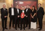 From left: Edward Dillon Chief Executive Andy O'Hara with Overall Store of the Year Winners Jim O'Keeffe, Ronan Dempsey, Anthony Harte and Damien Scull of SuperValu Bantry Cork and Yvonne O’Shaugnessy of Musgrave Retail Partners Ireland with Terry Pennington of Santa Rita Estates at the Edward Dillon & Santa Rita Estates SuperValu Off Licence of the Year Awards.