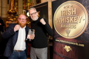 Echlinville Distillers' Head of Global Sales Stephen Magennis and Distillery Co-Founder and Brand Ambassador Jarlath Watson receiving the award for Overall Winner - Irish Whiskey of the Year. 