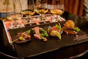 While the pub itself does not serve food, they do evenings where they run the Taste and Texture events which involves various whiskies paired with different foods